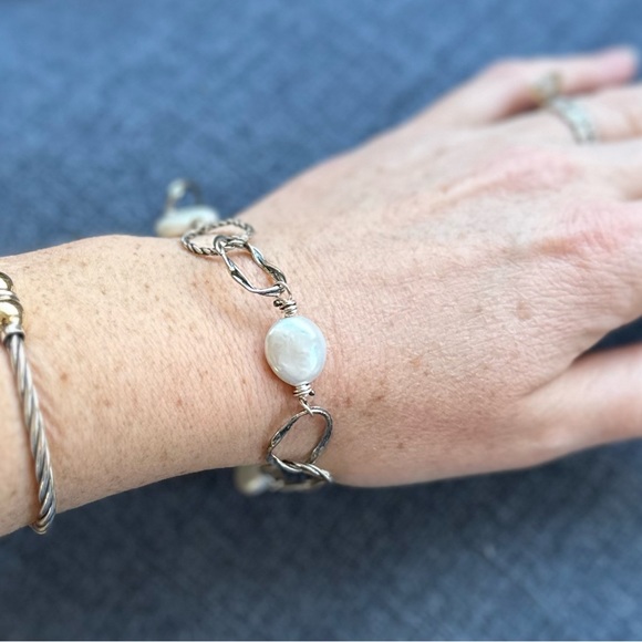 Or Paz Sterling Silver Cultured Pearl Coin Station Bracelet - Picture 5 of 10